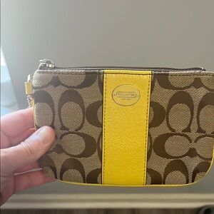 Coach Brown and Yellow Wristlet